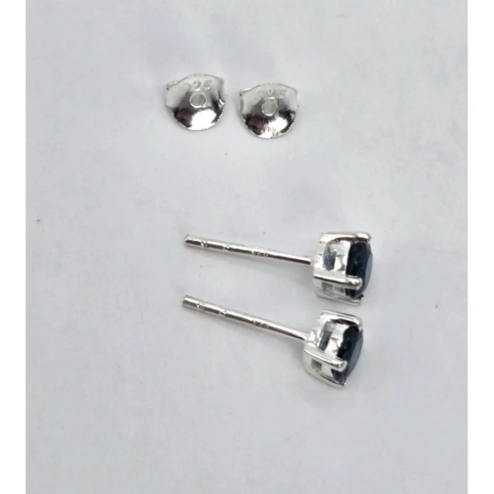 Roman Glass Teal Blue‎ Stud Earrings 5mm Round Faceted Sterling Silver 925 Posts